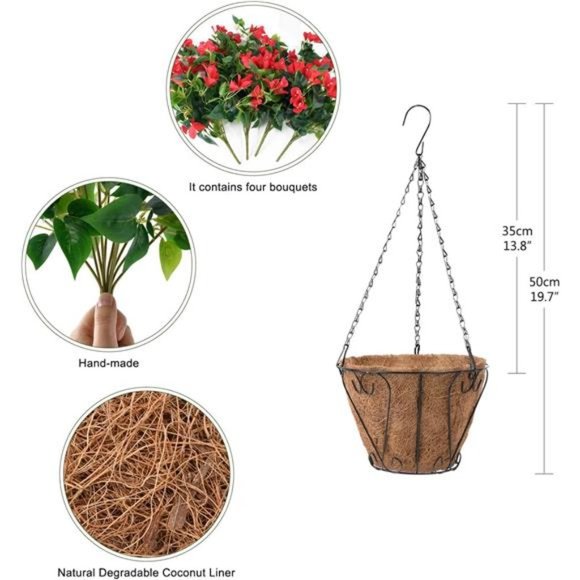 Artificial Flowers Hanging Basket with 4Pcs Bougainvillea Silk Vine Flowers - Picture 3 of 6